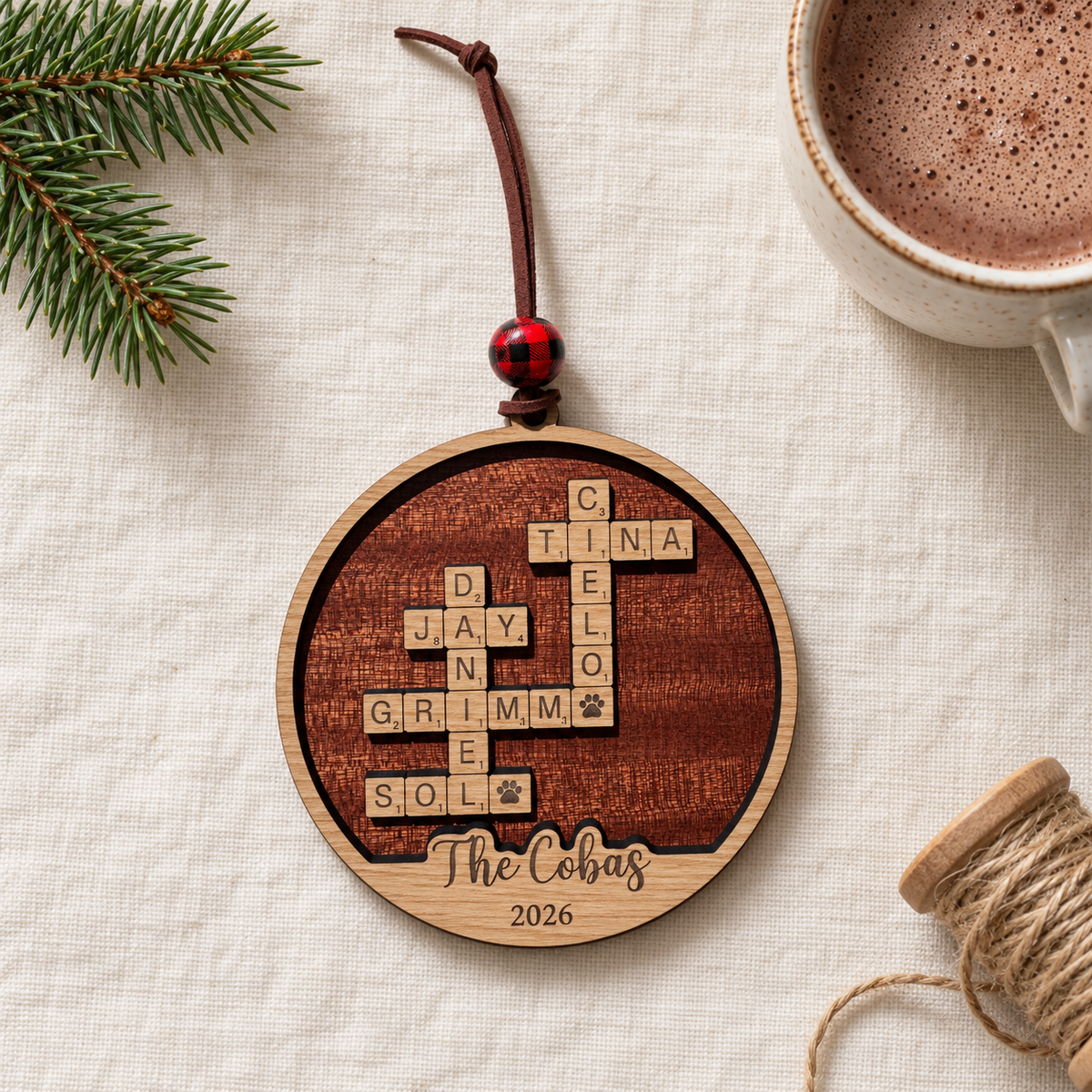 Personalized Family Crossword Sign — Ornament or 11.5" Tabletop with Stand.