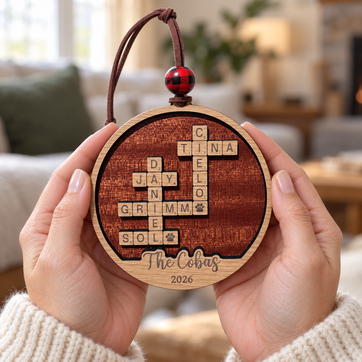Personalized Family Crossword Sign — Ornament or 11.5" Tabletop with Stand.