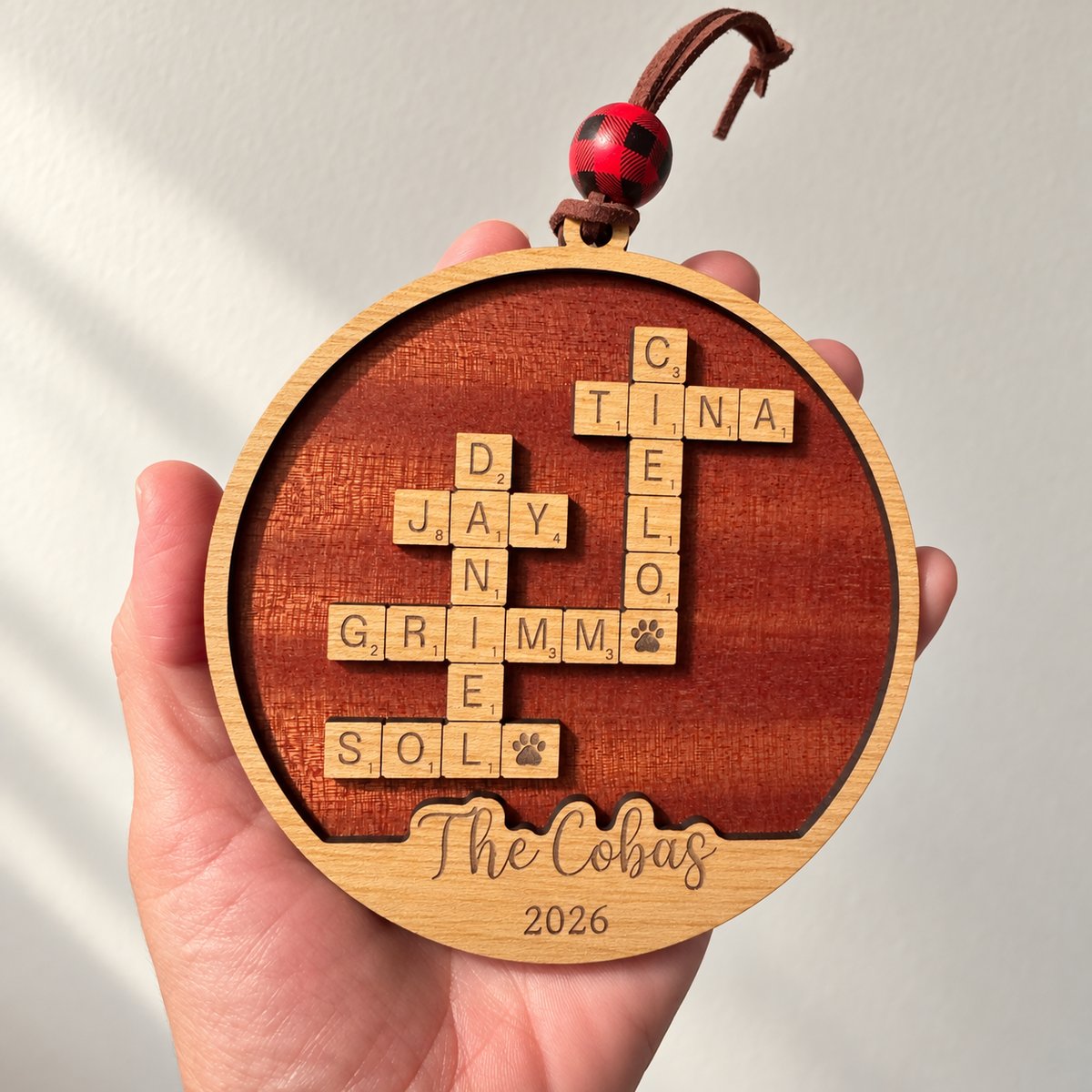 Personalized Family Crossword Sign — Ornament or 11.5" Tabletop with Stand.