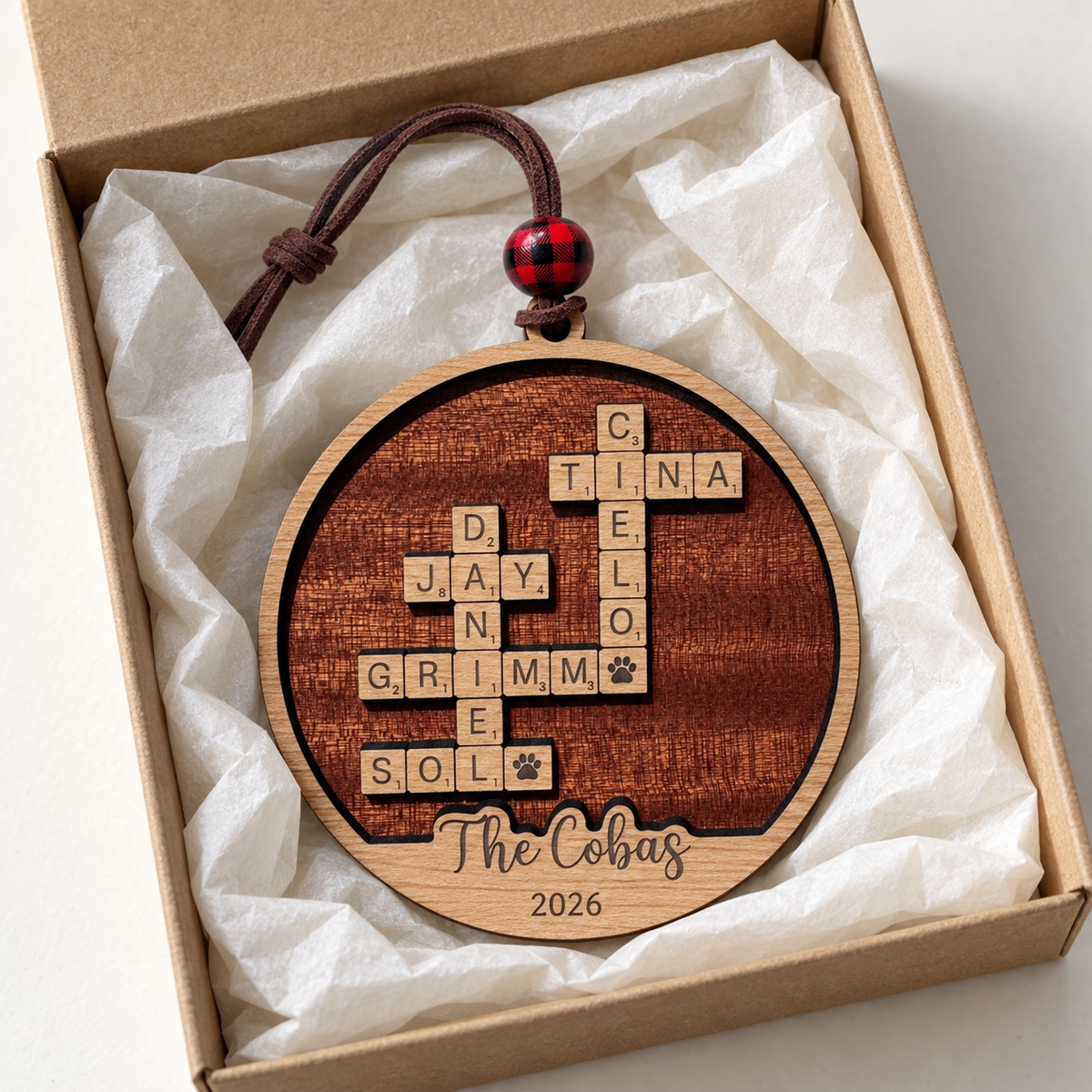 Personalized Family Crossword Sign — Ornament or 11.5" Tabletop with Stand.