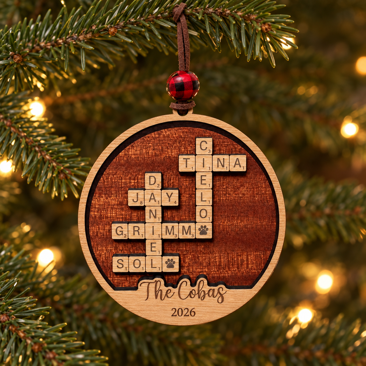 Personalized Family Crossword Sign — Ornament or 11.5" Tabletop with Stand.