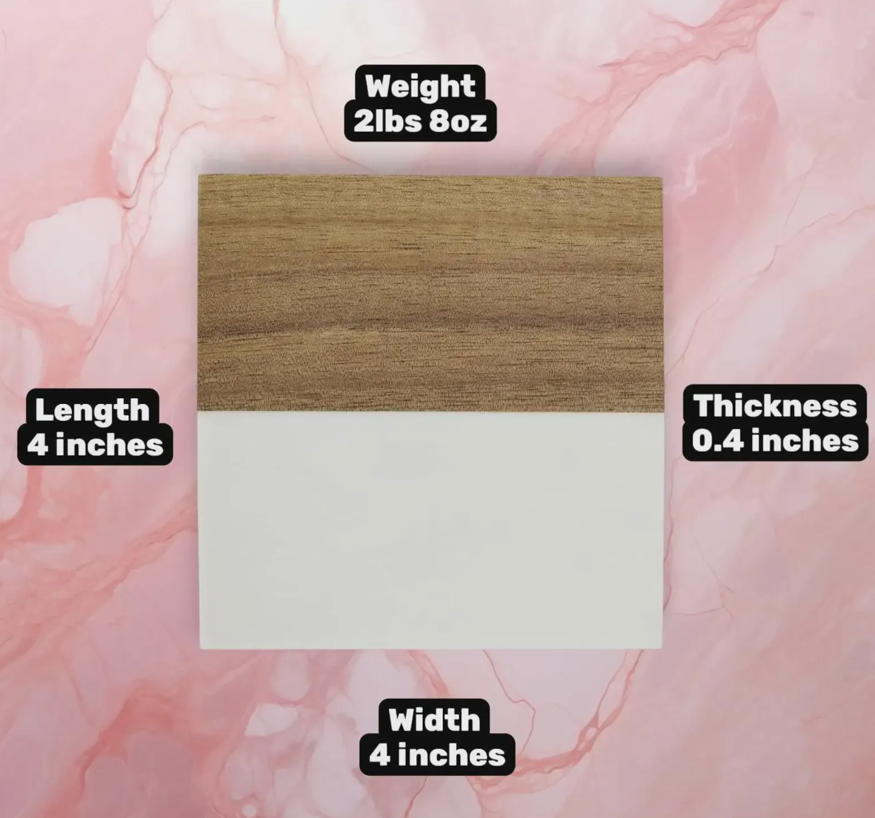 Marble & Acacia Wood Coaster Set with Holder (Set of 4)